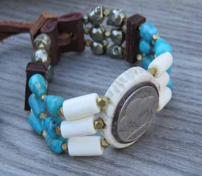 Turquoise / Deer Antler Multi-Strand Bracelet
